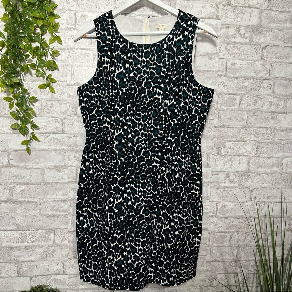 J.CREW Black, Green and White Leopard Print Sleeveless 100% cotton dress Size 10